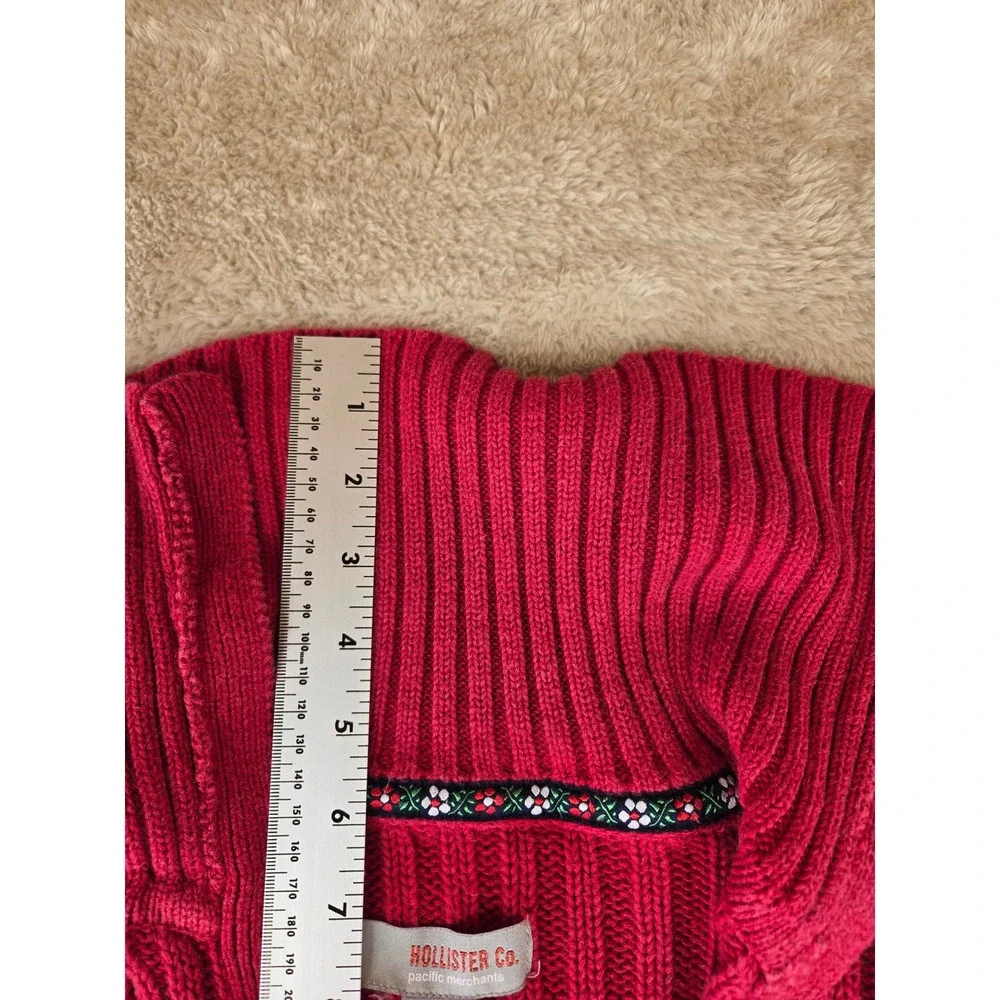 VTG‎ Hollister Co Red Ribbed Lace Up V-Neck Sweater Oversized Collar Womens Med